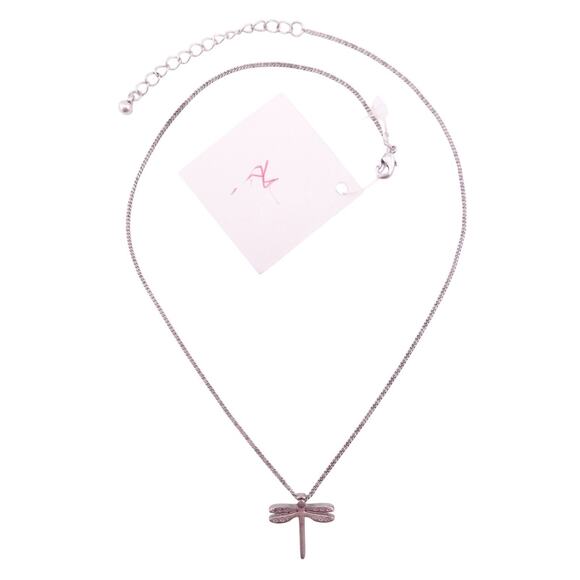 Splendid Iris Silvertone Dragonfly Pendant on Curb Chain Necklace 17.5" NWT - Picture 3 of 3